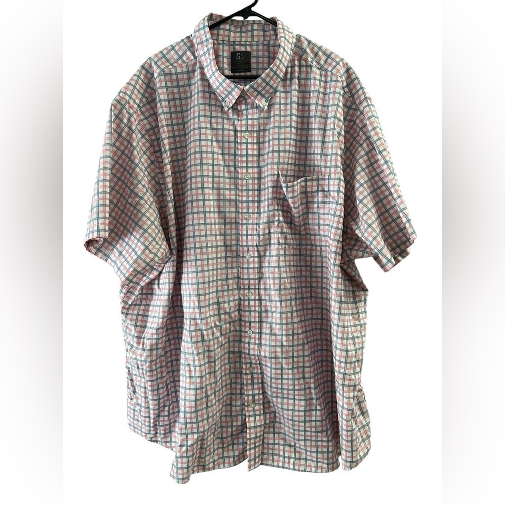 Plaid GS pink and blue short sleeve button down shirt